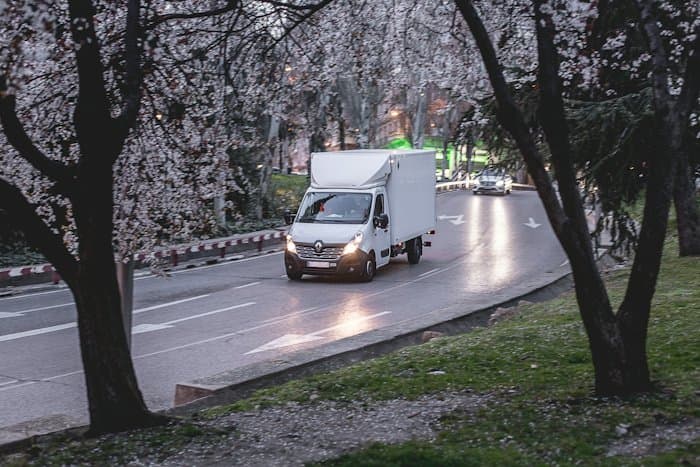 A delivery van on the road
